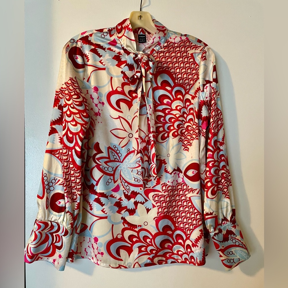 Floral Print Tie Neck Satin Blouse & Shorts